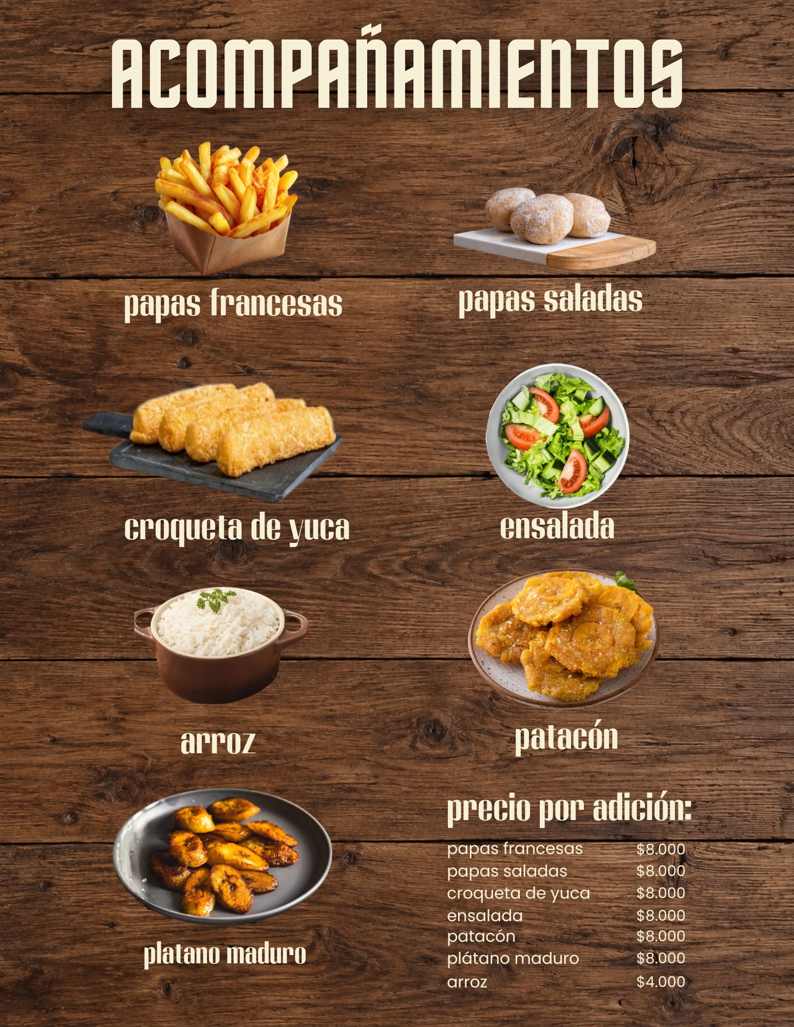 Menú Mr.asao — acompañamientos